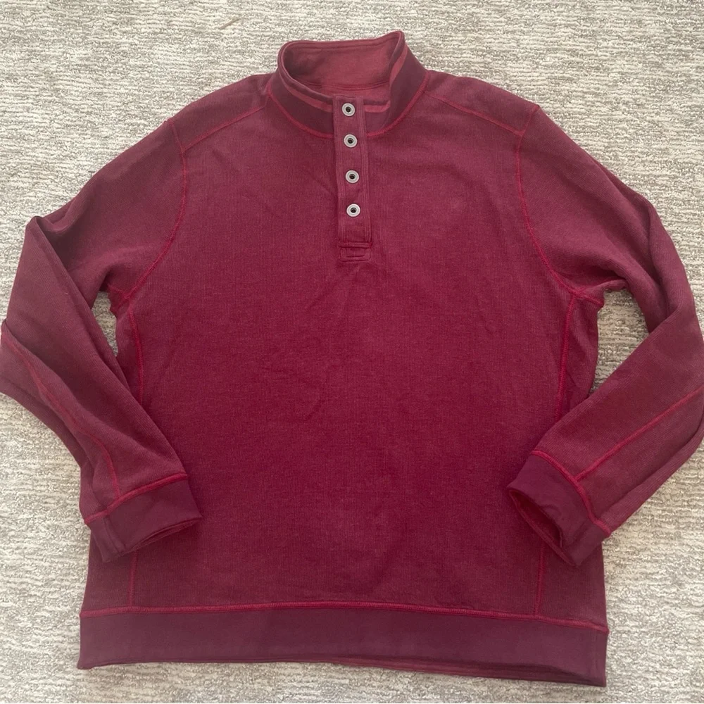 Tommy Bahama 1/4 Snap Pullover Sweater Men’s XL Reversible Mock Neck Burgundy